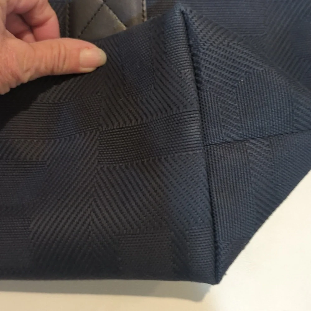 Black Bally canvas tote with black and white canvas handles